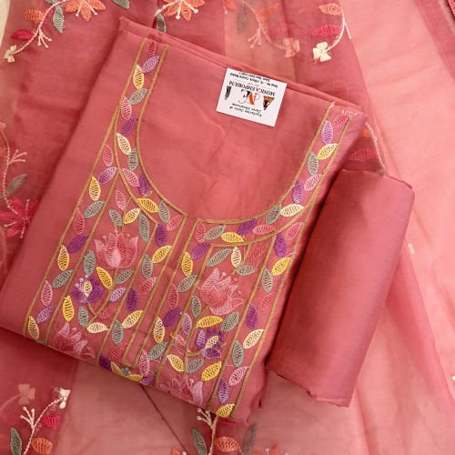 ROMAN SILK SUIT WITH MULTICOLOUR KASHMIRI STYLE EMBROIDERY