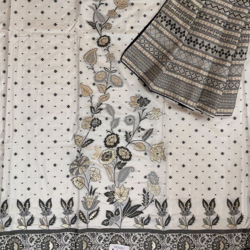 MASLIN JAMDANI WEAVED UNSTITCHED SUIT WITH  ZARI WORK
