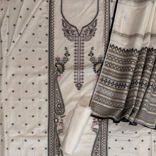 MASLIN JAMDANI WEAVED UNSTITCHED SUIT WITH  ZARI WORK