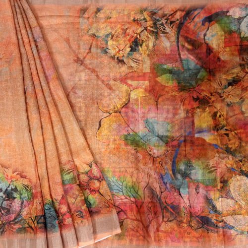 HANDLOOM PURE LINEN COTTON PRINTED SAREE