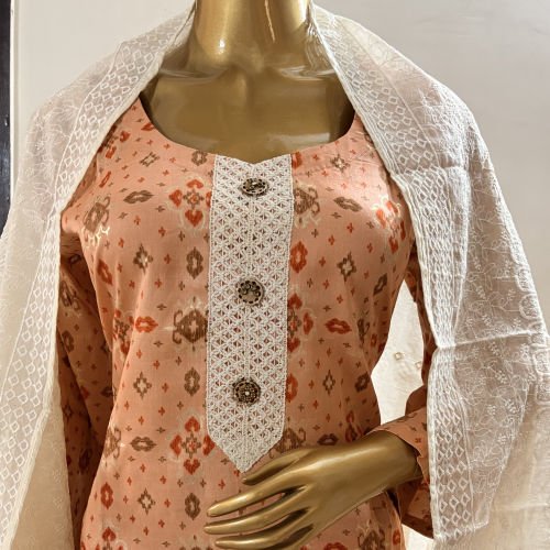 PURE COTTON PRINTED READYMADE SUIT WITH MALMAL CHIKAN DUPATTA XXL