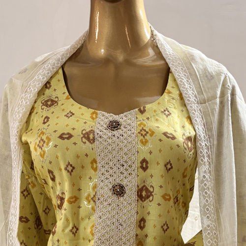 PURE COTTON PRINTED READYMADE SUIT WITH MALMAL CHIKAN DUPATTA XXL
