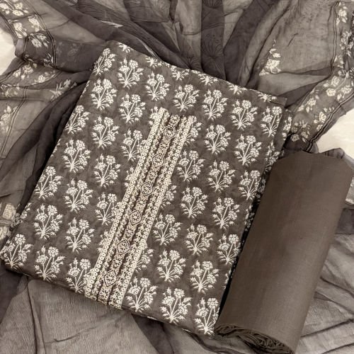 TRADITIONAL BLOCK PRINTED COTTON SUIT WITH CHIFFON DUPATTA