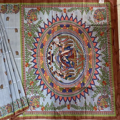 MADHUBANI PRINTED TUSSAR SILK SAREE