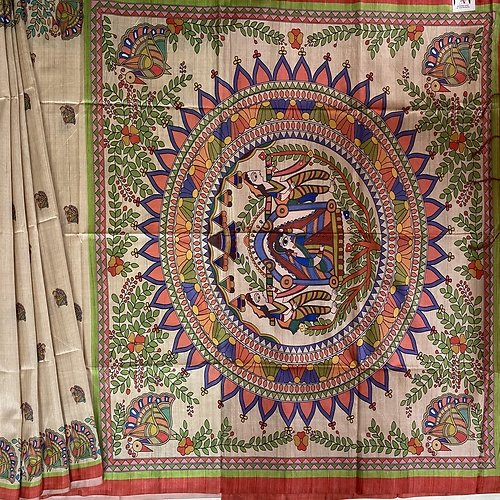 MADHUBANI PRINTED TUSSAR SILK SAREE