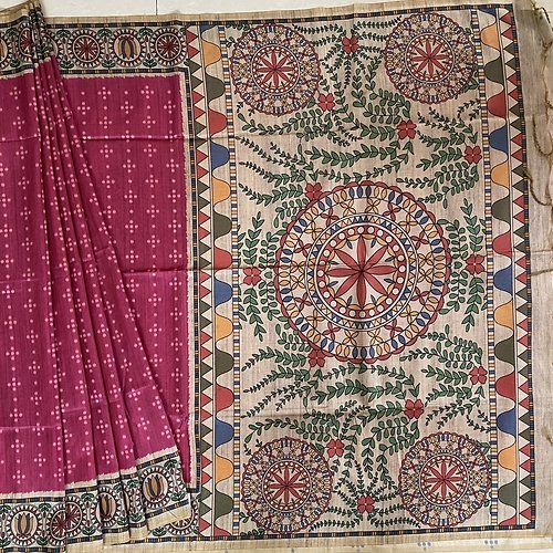 MADHUBANI PRINTED TUSSAR SILK SAREE