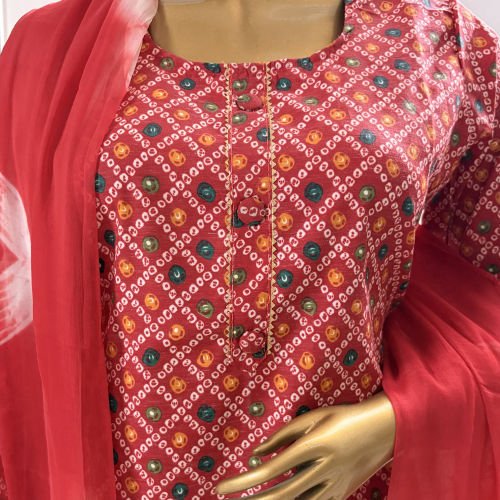 BANDANI PRINTED PURE COTTON READYMADE SALWAR SUIT WITH PURE CHIFFON DUPATTA XL