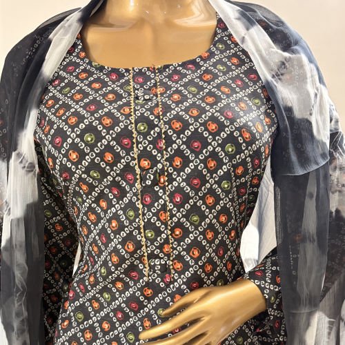 BANDANI PRINTED PURE COTTON READYMADE SUIT WITH PURE CHIFFON DUPATTA XL