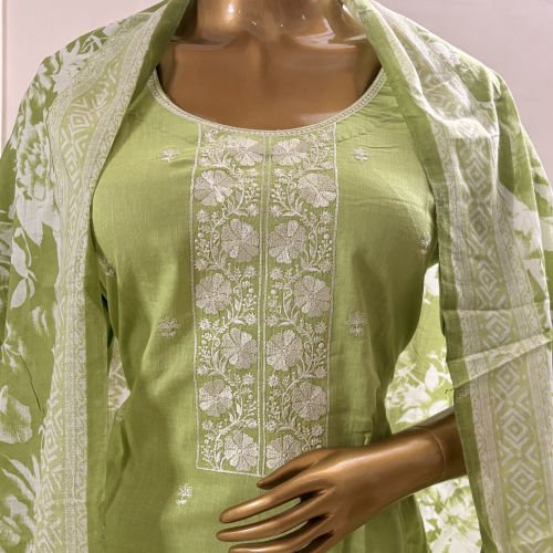 PURE COTTON THREADWORK READYMADE SALWAR SUIT WITH PRINTED MALMAL DUPATTA XL
