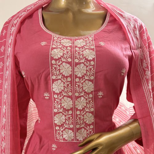 PURE COTTON THREADWORK READYMADE SALWAR SUIT WITH PRINTED MALMAL DUPATTA XL