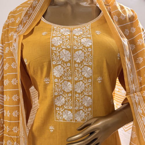 PURE COTTON THREADWORK READYMADE SALWAR SUIT WITH PRINTED MALAML DUPATTA XL