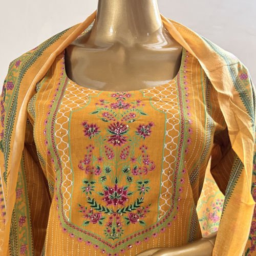 PRINTED PURE COTTON READYMADE SALWAR SUIT WITH MALMAL DUPATTA L