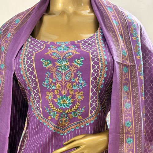 PRINTED PURE COTTON READYMADE SALWAR SUIT WITH MALMAL DUPATTA L