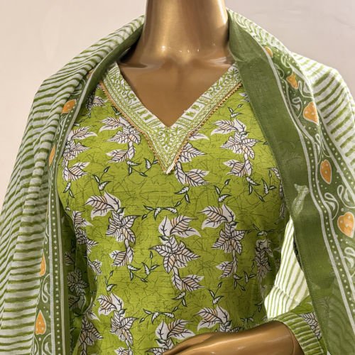PRINTED COTTON SLUB READYMADE SALWAR SUIT WITH MALMAL DUPATTA L