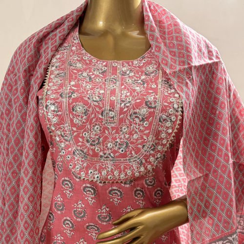 PRINTED PURE COTTON READYMADE SALWAR SUIT WITH MALMAL DUPATTA L