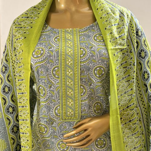 PRINTED PURE COTTON READYMADE SUIT WITH MALMAL DUPATTA XXL
