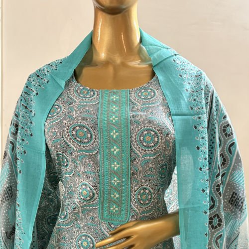 PRINTED PURE COTTON READYMADE SUIT WITH MALMAL PRINTED DUPATTA XXL