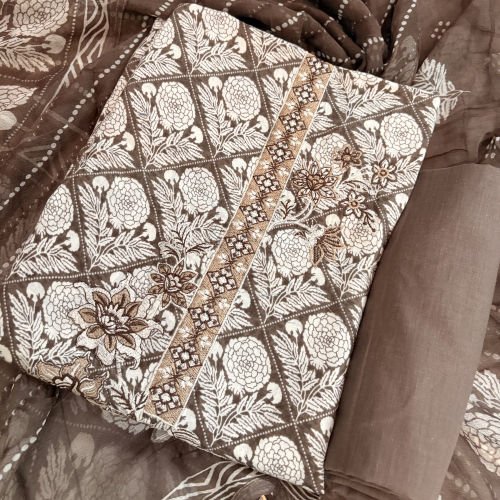 PRINTED PURE COTTON UNSTITCHED SALWAR SUIT WITH PRINTED CHIFFON DUPATTA