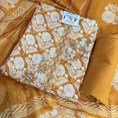 PRINTED PURE COTTON UNSTITCHED SALWAR SUIT WITH PRINTED CHIFFON DUPATTA