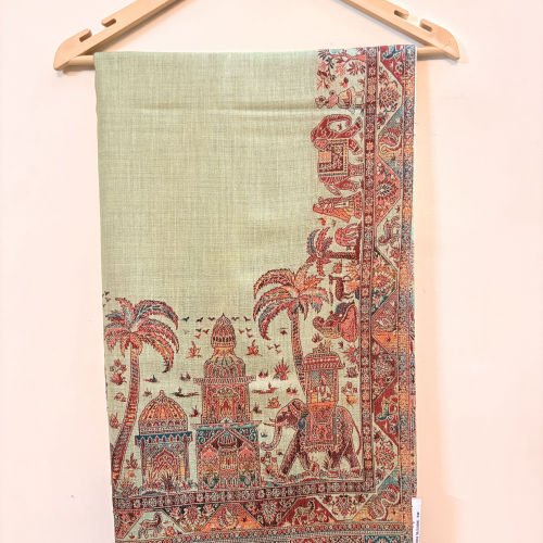 MONICA PASHMINA KANI WEAVE SHAWL-PISTA GREEN