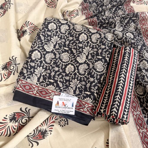 PRINTED PURE COTTON UNSTITCHED SALWAR SUIT WITH PRINTED MALMAL DUPATTA