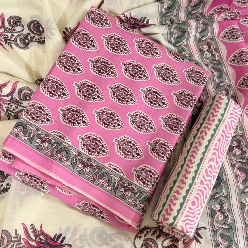 PRINTED PURE COTTON UNSTITCHED SALWAR SUIT WITH PRINTED MALMAL DUPATTA