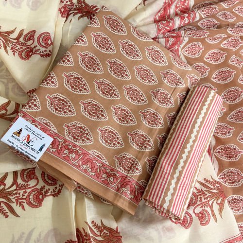 PRINTED PURE COTTON UNSTITCHED SALWAR SUIT WITH PRINTED MALMAL DUPATTA