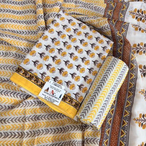BLOCK PRINTED PURE COTTON SALWAR SUIT WITH PRINTED MALMAL DUPATTA