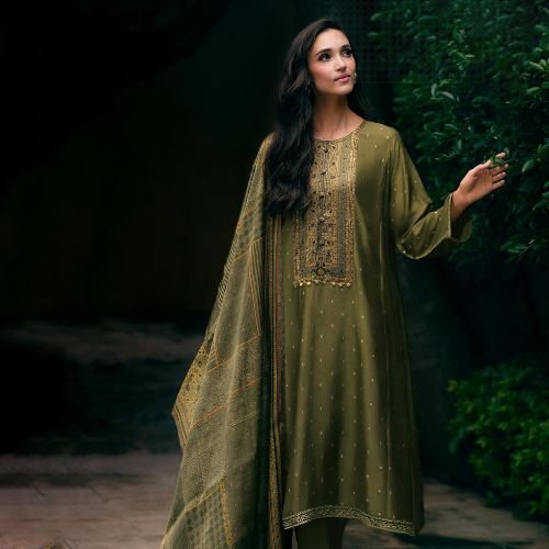AJARAKH PRINTED MUSLIN WOVEN UNSTITCHED SUIT WITH PATCH WORK, HAND EMBROIDEREY
